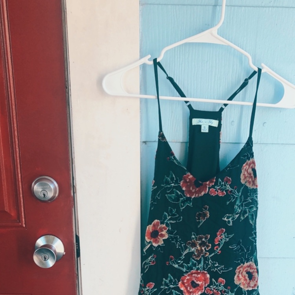 Valentine's Day Black Velvet Floral Tank Dress